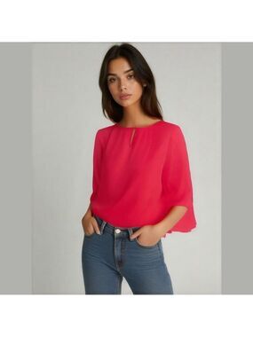 Van Heusen Brand Red Keyhole Front Blouse with Bell Sleeves